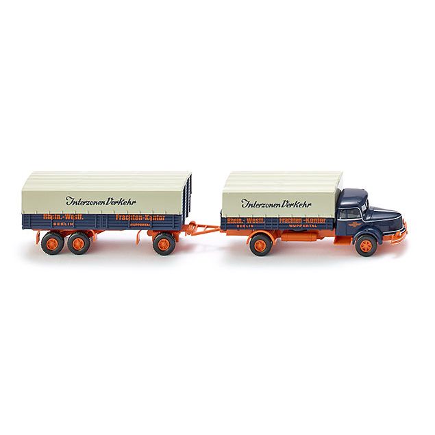 Wiking 048003 - Flatbed truck and trailer (Krupp Titan) "Rhein.-West. Frachten-Kontor"