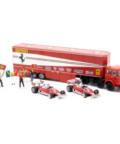 Brekina 58575 - Fiat racing transporter “Ferrari” with 2 Ferrari 312T2 and 6 figures