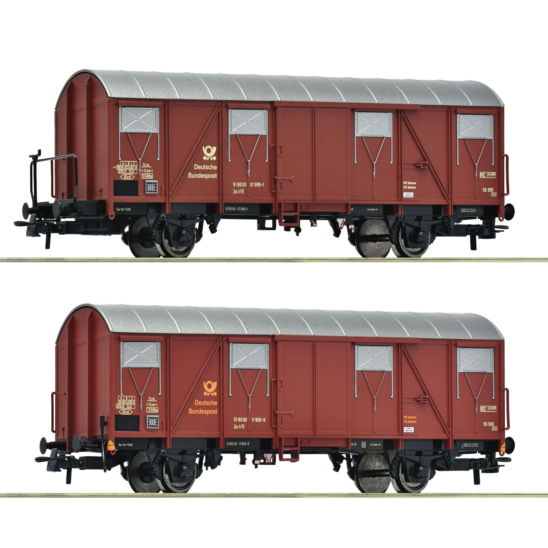 Roco 6600248 - 2 piece set: Covered postal wagons, DBP